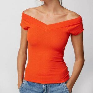 NWT Urban Outfitters BDG Shannen V-Neck Off the Shoulder Orange Top